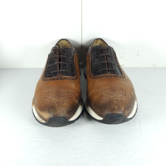 Franco Cuadra Men's 28,5 US10 Brown Distressed Leather Lace Up Trainer Sneakers - Picture 3 of 16